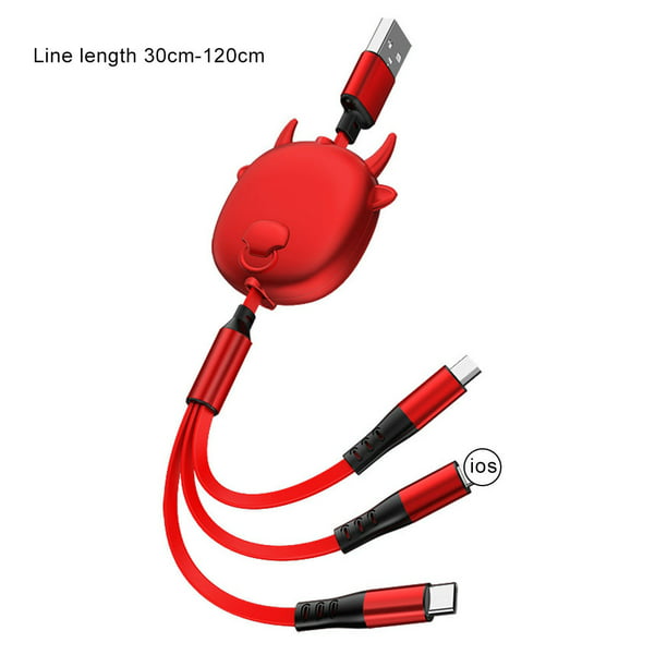 3 in 1 Retractable USB Charging Cable Orange Creature Fast Charging Washable Charging Cord Adapter Compatible with Cell Phones Tablets Universal Use 